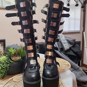 Gothic Black Buckle Combat Boots